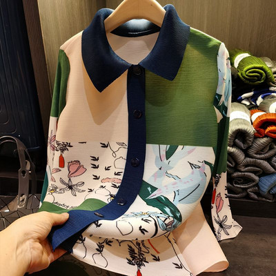 Κορεάτικο κομψό εμπριμέ μακρυμάνικο ζακέτα με μακρυμάνικο μπουφάν για γυναικεία πουκάμισα μόδα Υπερμεγέθη πολυτελής μπλούζα 2023