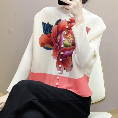 Κορεάτικο κομψό εμπριμέ μακρυμάνικο ζακέτα με μακρυμάνικο μπουφάν για γυναικεία πουκάμισα μόδα Υπερμεγέθη πολυτελής μπλούζα 2023