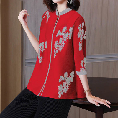 Κορεάτικο κομψό εμπριμέ μακρυμάνικο ζακέτα με μακρυμάνικο μπουφάν για γυναικεία πουκάμισα μόδα Υπερμεγέθη πολυτελής μπλούζα 2023