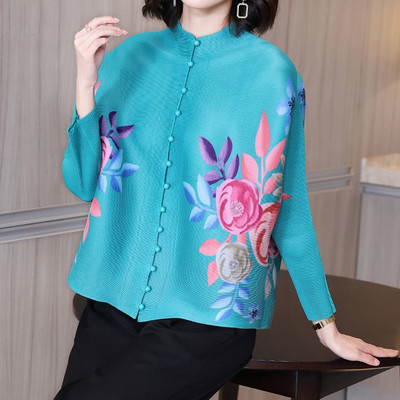 Κορεάτικο κομψό εμπριμέ μακρυμάνικο ζακέτα με μακρυμάνικο μπουφάν για γυναικεία πουκάμισα μόδα Υπερμεγέθη πολυτελής μπλούζα 2023