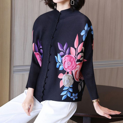 Κορεάτικο κομψό εμπριμέ μακρυμάνικο ζακέτα με μακρυμάνικο μπουφάν για γυναικεία πουκάμισα μόδα Υπερμεγέθη πολυτελής μπλούζα 2023