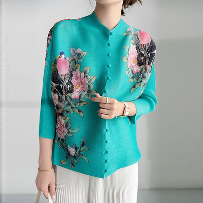 Κορεάτικο κομψό εμπριμέ μακρυμάνικο ζακέτα με μακρυμάνικο μπουφάν για γυναικεία πουκάμισα μόδα Υπερμεγέθη πολυτελής μπλούζα 2023