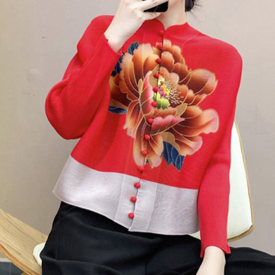 Κορεάτικο κομψό εμπριμέ μακρυμάνικο ζακέτα με μακρυμάνικο μπουφάν για γυναικεία πουκάμισα μόδα Υπερμεγέθη πολυτελής μπλούζα 2023