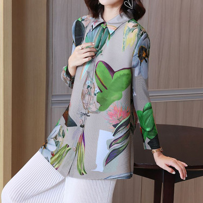 Κορεάτικο κομψό εμπριμέ μακρυμάνικο ζακέτα με μακρυμάνικο μπουφάν για γυναικεία πουκάμισα μόδα Υπερμεγέθη πολυτελής μπλούζα 2023