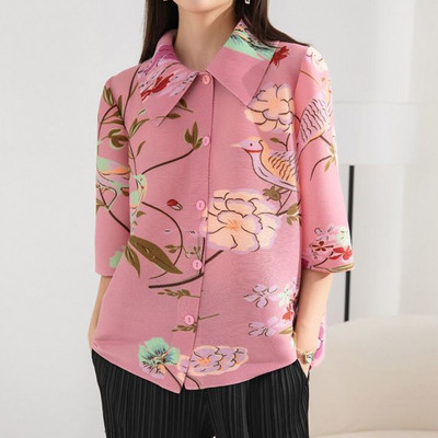 Κορεάτικο κομψό εμπριμέ μακρυμάνικο ζακέτα με μακρυμάνικο μπουφάν για γυναικεία πουκάμισα μόδα Υπερμεγέθη πολυτελής μπλούζα 2023