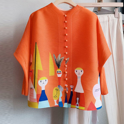 Κορεάτικο κομψό εμπριμέ μακρυμάνικο ζακέτα με μακρυμάνικο μπουφάν για γυναικεία πουκάμισα μόδα Υπερμεγέθη πολυτελής μπλούζα 2023