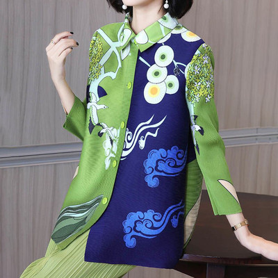 Κορεάτικο κομψό εμπριμέ μακρυμάνικο ζακέτα με μακρυμάνικο μπουφάν για γυναικεία πουκάμισα μόδα Υπερμεγέθη πολυτελής μπλούζα 2023