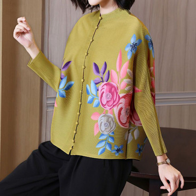 Κορεάτικο κομψό εμπριμέ μακρυμάνικο ζακέτα με μακρυμάνικο μπουφάν για γυναικεία πουκάμισα μόδα Υπερμεγέθη πολυτελής μπλούζα 2023