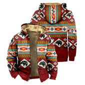 Ανδρικά παλτό φλις κουκούλα 2023 Φθινοπωρινό χειμωνιάτικο vintage μπουφάν με φερμουάρ Γεωμετρικά φούτερ Αζτέκων Παλτό Μάλλινα ζεστά πανωφόρια μπλουζάκια