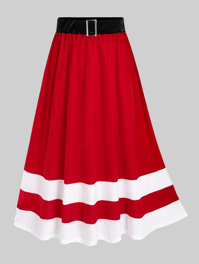 Fusta Maxi de Crăciun din catifea ROSEGAL L-5XL Noua modă pentru femei, cu talie elastică, cu dungi, fuste lungi, rochii roșii