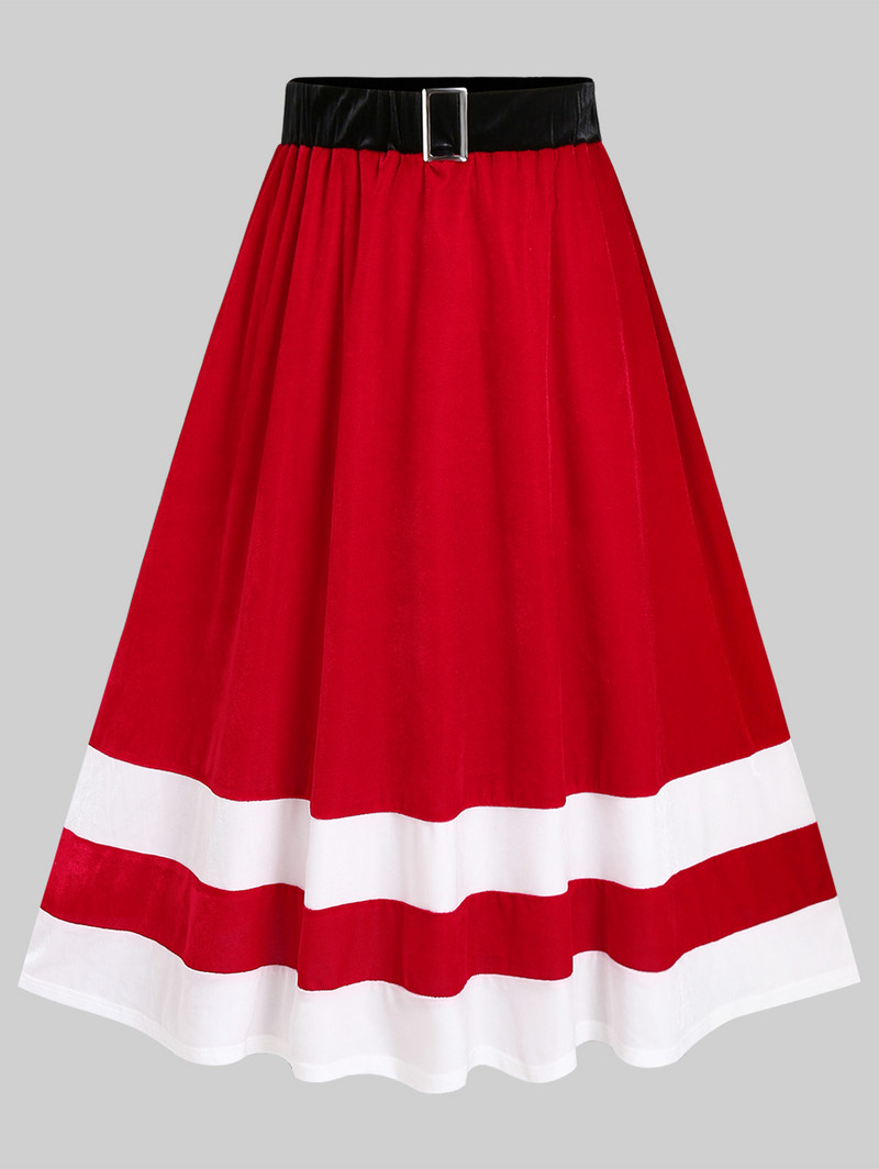 Fusta Maxi de Crăciun din catifea ROSEGAL L-5XL Noua modă pentru femei, cu talie elastică, cu dungi, fuste lungi, rochii roșii