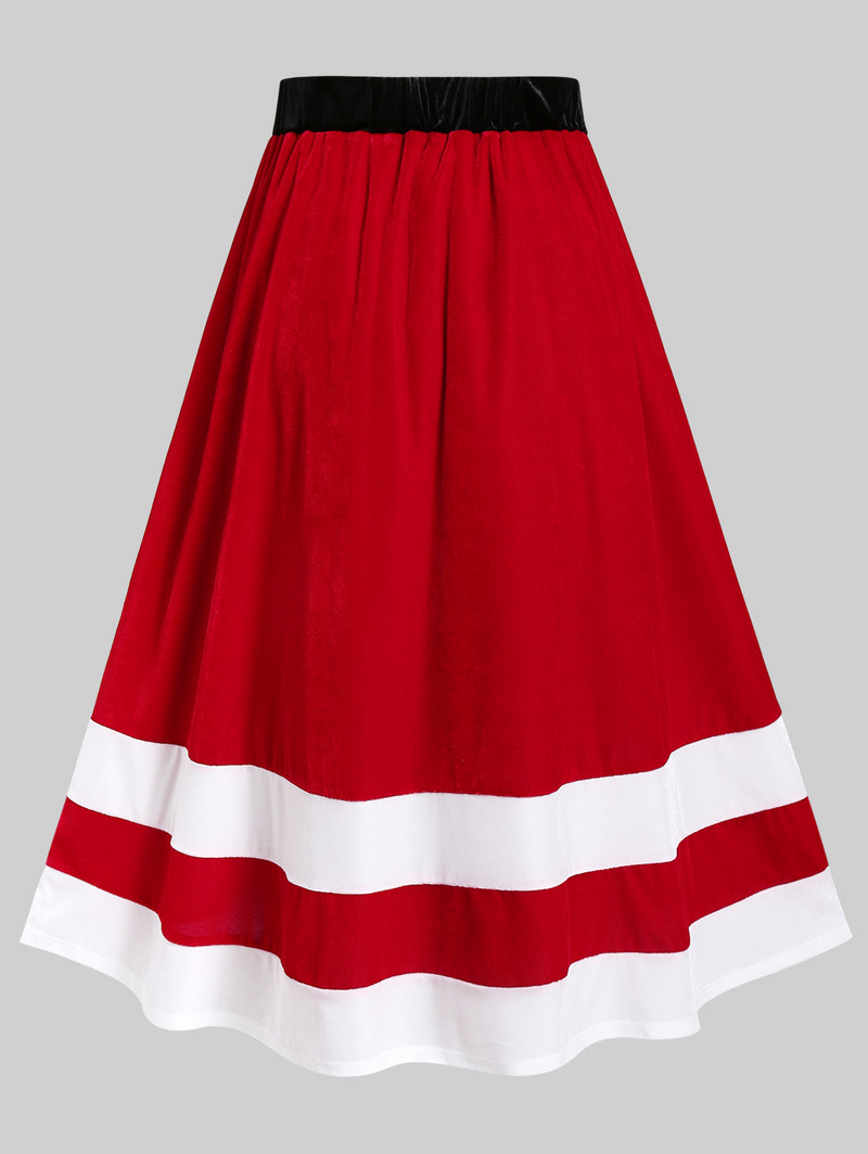 Fusta Maxi de Crăciun din catifea ROSEGAL L-5XL Noua modă pentru femei, cu talie elastică, cu dungi, fuste lungi, rochii roșii