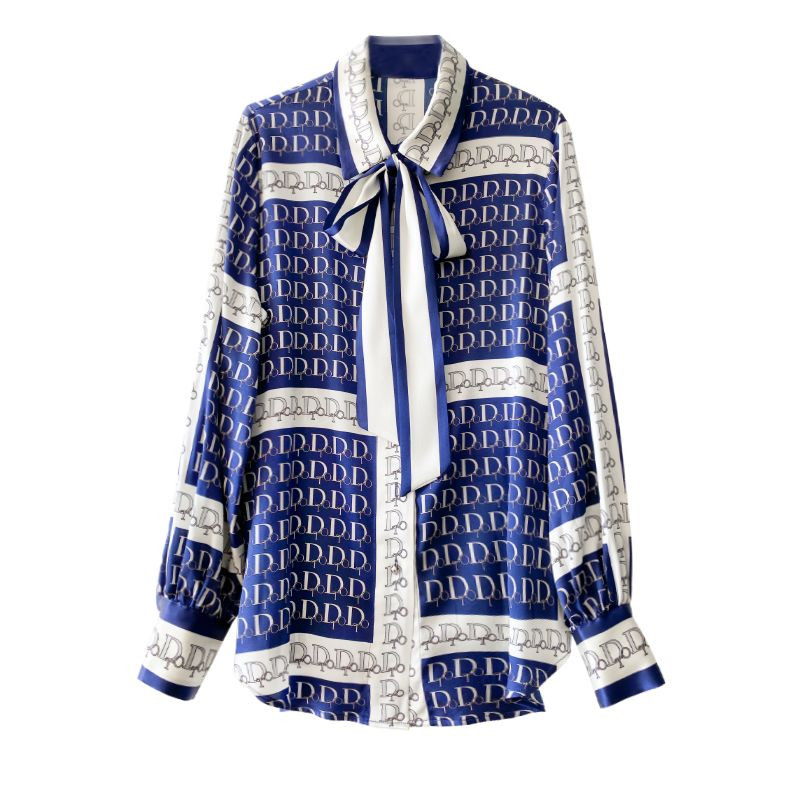 Dámske elegantné tričko s potlačou písmen, jesenná nová jednoradová módna vintage blúzka s golierom a šnurovaním