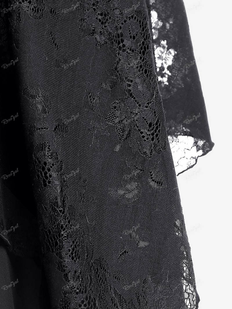 ROSEGAL Fusta gotică cu batista de mărime mare, suprapusă cu dantelă neagră Fuste cu etaje în straturi Fusta maxi midi asimetrică Streetwear