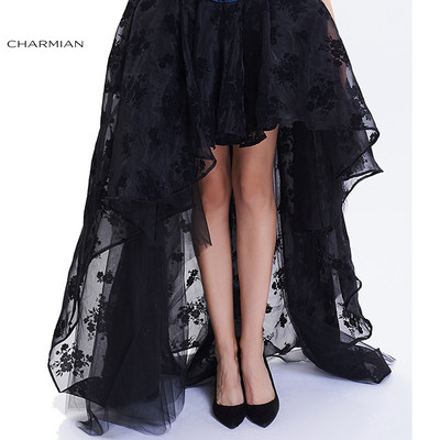 Charmian Steampunk ψηλή χαμηλή φούστα Γυναικεία Gothic Vintage Wedding Party Plus Size Φούστες Μαύρες φούστες με δαντέλα με κοστούμι