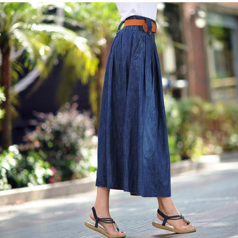 Plus veličina S-6XL ženska duga traper suknja proljeće ljeto jesen modna ležerna elegantna plisirana jeans suknja s remenom plava