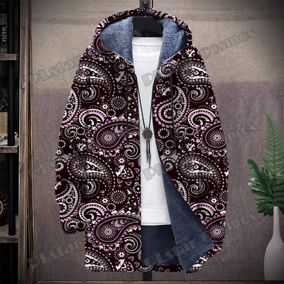 Μόδα πολύχρωμο μοτίβο Paisley Sheep Fleece τρισδιάστατη εκτύπωση Μόδα ανδρικό μπουφάν με κουκούλα Χειμερινό περιστασιακό χοντρό μπουφάν με θερμική κουκούλα