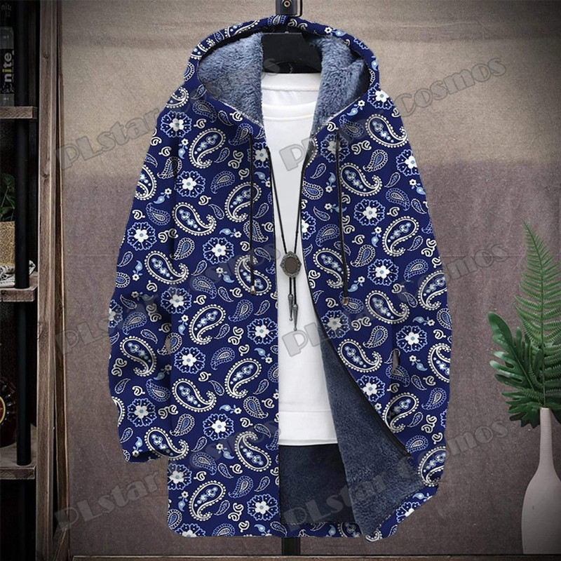 Μόδα πολύχρωμο μοτίβο Paisley Sheep Fleece τρισδιάστατη εκτύπωση Μόδα ανδρικό μπουφάν με κουκούλα Χειμερινό περιστασιακό χοντρό μπουφάν με θερμική κουκούλα
