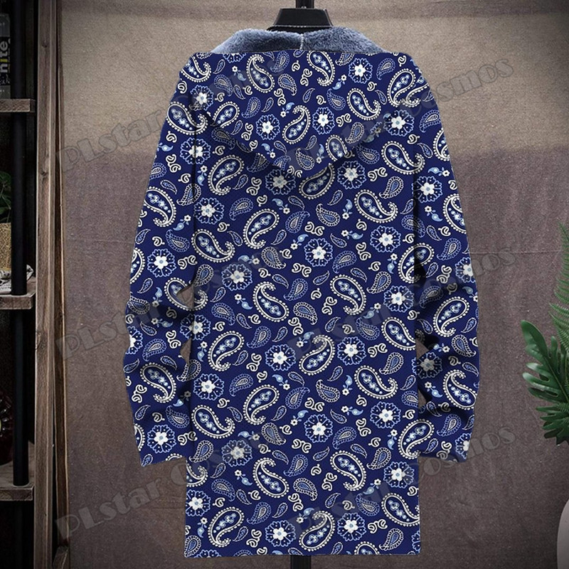 Μόδα πολύχρωμο μοτίβο Paisley Sheep Fleece τρισδιάστατη εκτύπωση Μόδα ανδρικό μπουφάν με κουκούλα Χειμερινό περιστασιακό χοντρό μπουφάν με θερμική κουκούλα