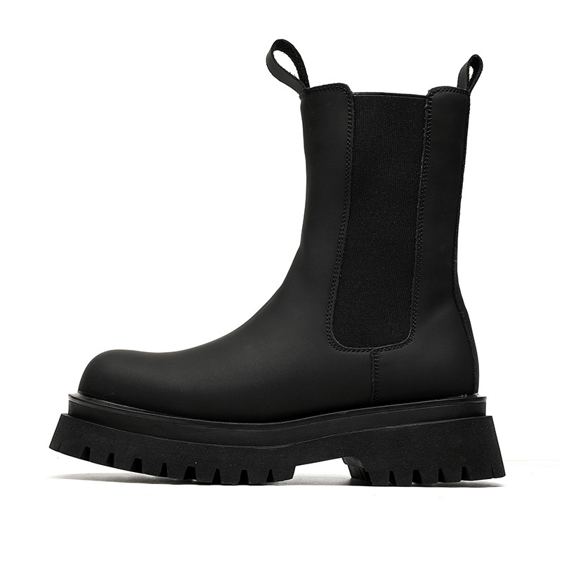 Ανδρικές μπότες βρετανικού στυλ Παπούτσια για άντρες Μπότες μεσαίας κοπής με χοντρή σόλα Chelsea Μπότες Χειμερινές άνετες μπότες μοτοσικλέτας Μπότες συρόμενες