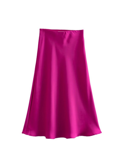 Reducere solidă din satin cu talie elastică femei fustă A-Line vară femei slim Falda Midi LUJIA ALAN P1596