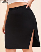 TUHAO majka mama crna ležerna suknja plus veličina 7XL 6XL 5XL 4XL 3XL seksi suknja za bokove s dvostrukim bočnim prorezima Suknje srednje visokog struka