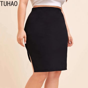 TUHAO Mother Mom Μαύρη Casual Φούστα Plus Size 7XL 6XL 5XL 4XL 3XL Σέξι hip φούστα με διπλά σκισίματα Φούστες στη μέση ψηλά