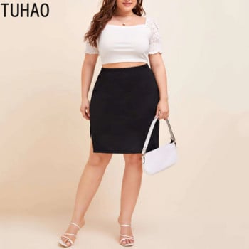 TUHAO Mother Mom Μαύρη Casual Φούστα Plus Size 7XL 6XL 5XL 4XL 3XL Σέξι hip φούστα με διπλά σκισίματα Φούστες στη μέση ψηλά