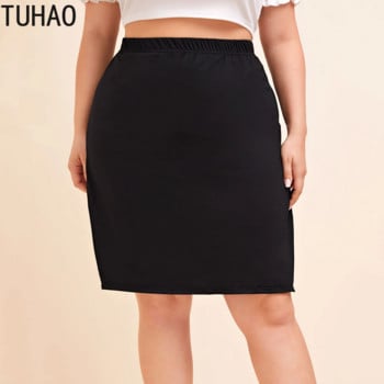 TUHAO Mother Mom Μαύρη Casual Φούστα Plus Size 7XL 6XL 5XL 4XL 3XL Σέξι hip φούστα με διπλά σκισίματα Φούστες στη μέση ψηλά