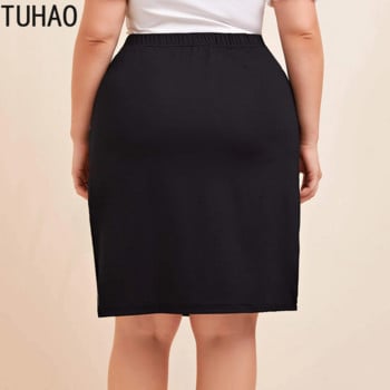 TUHAO Mother Mom Μαύρη Casual Φούστα Plus Size 7XL 6XL 5XL 4XL 3XL Σέξι hip φούστα με διπλά σκισίματα Φούστες στη μέση ψηλά