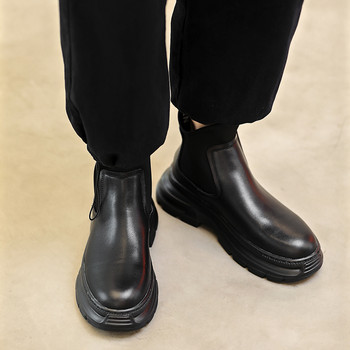 Нови модни кожени ботуши Челси Мъжки високи мотоциклетни обувки Боти до глезена Обувки за увеличаване на височината на платформа Zapatillas Hombre