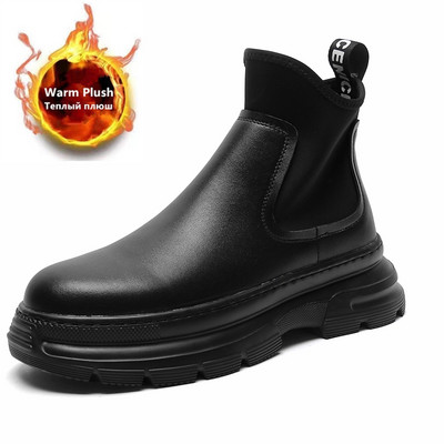 Νέα μόδα δερμάτινα Chelsea Boots Ανδρικά ψηλά παπούτσια μοτοσικλέτας Μποτάκια πλατφόρμας Αύξησης ύψους παπούτσια Zapatillas Hombre