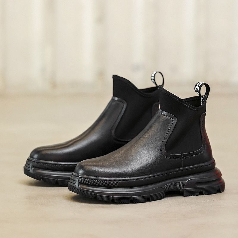 Νέα μόδα δερμάτινα Chelsea Boots Ανδρικά ψηλά παπούτσια μοτοσικλέτας Μποτάκια πλατφόρμας Αύξησης ύψους παπούτσια Zapatillas Hombre