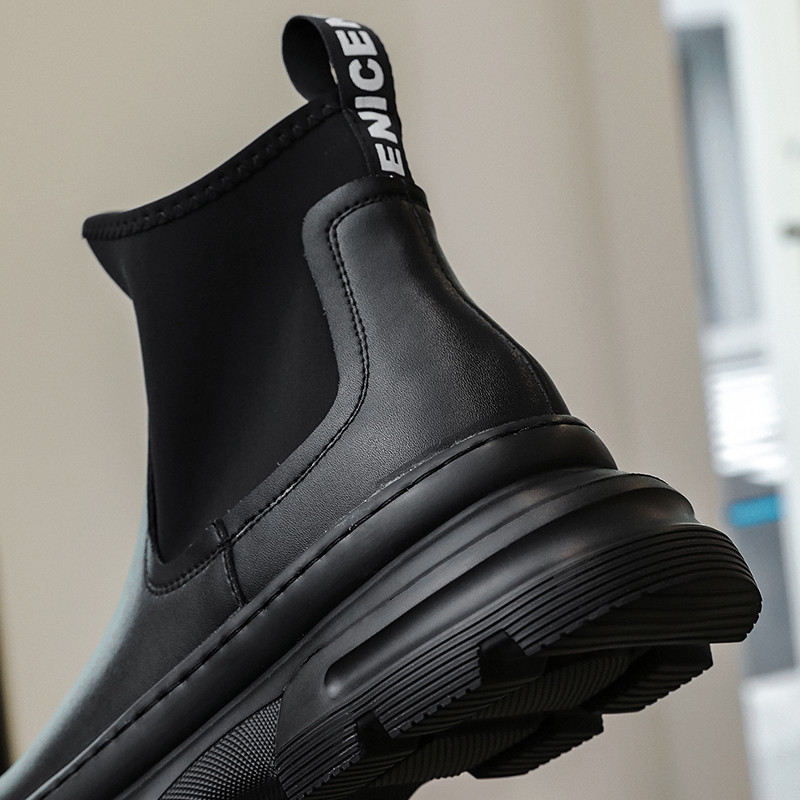 Νέα μόδα δερμάτινα Chelsea Boots Ανδρικά ψηλά παπούτσια μοτοσικλέτας Μποτάκια πλατφόρμας Αύξησης ύψους παπούτσια Zapatillas Hombre