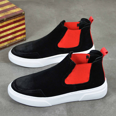 rochie punk hip hop moda bărbătească cizme din piele de căprioară de vacă pantofi negri pentru tineret cizme de cowboy cu platformă plată glezne bota chelsea