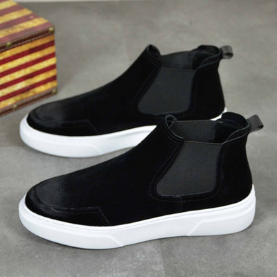 rochie punk hip hop moda bărbătească cizme din piele de căprioară de vacă pantofi negri pentru tineret cizme de cowboy cu platformă plată glezne bota chelsea