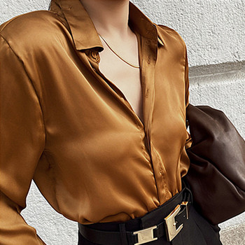 Сатенена копринена ретро блуза, риза във френски стил Дамски топове с дълъг ръкав Дамски 2021 г. Нова пролетна есенна мода OL Свободни блузи Дамски