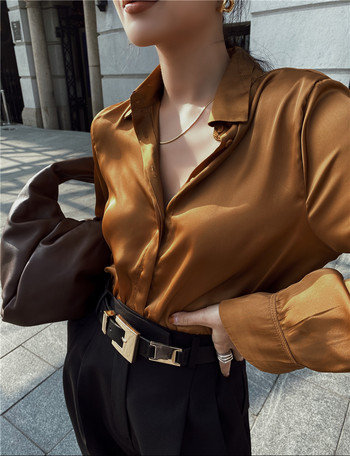Γαλλικό στιλ σατέν μεταξωτό vintage μπλούζα γυναικεία μπλούζα μακρυμάνικη γυναικεία 2021 Νέα μόδα φθινοπώρου άνοιξη OL φαρδιά μπλούζες Γυναικεία