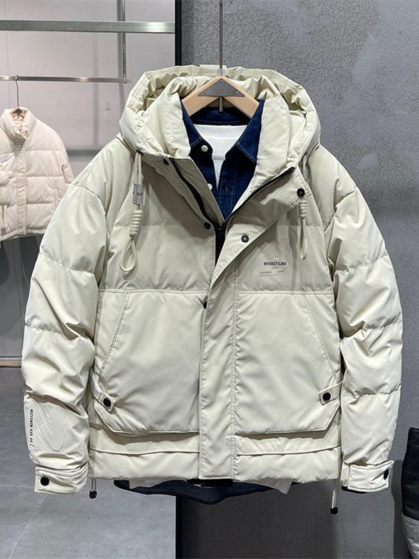 Jachetă de iarnă cu glugă pentru bărbați, ocazional, salopetă albă din puf de rață, îngroșată, pentru schi în aer liber.