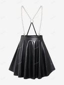 ROSEGAL Plus Size PU kožené sukne odnímateľné reťaze krížové podväzkové sukne čierne ležérne nohavice pre ženy