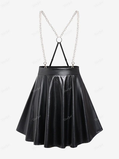 ROSEGAL Plus Size PU kožené sukne odnímateľné reťaze krížové podväzkové sukne čierne ležérne nohavice pre ženy