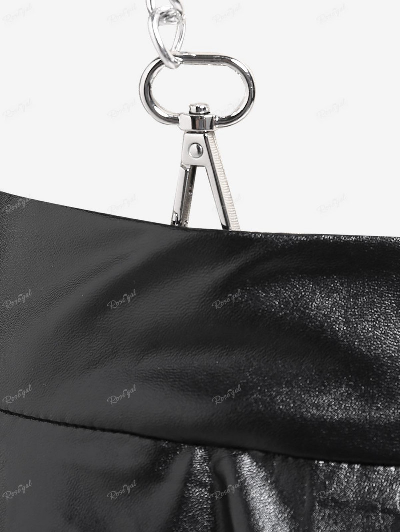 ROSEGAL Plus Size PU kožené sukne odnímateľné reťaze krížové podväzkové sukne čierne ležérne nohavice pre ženy