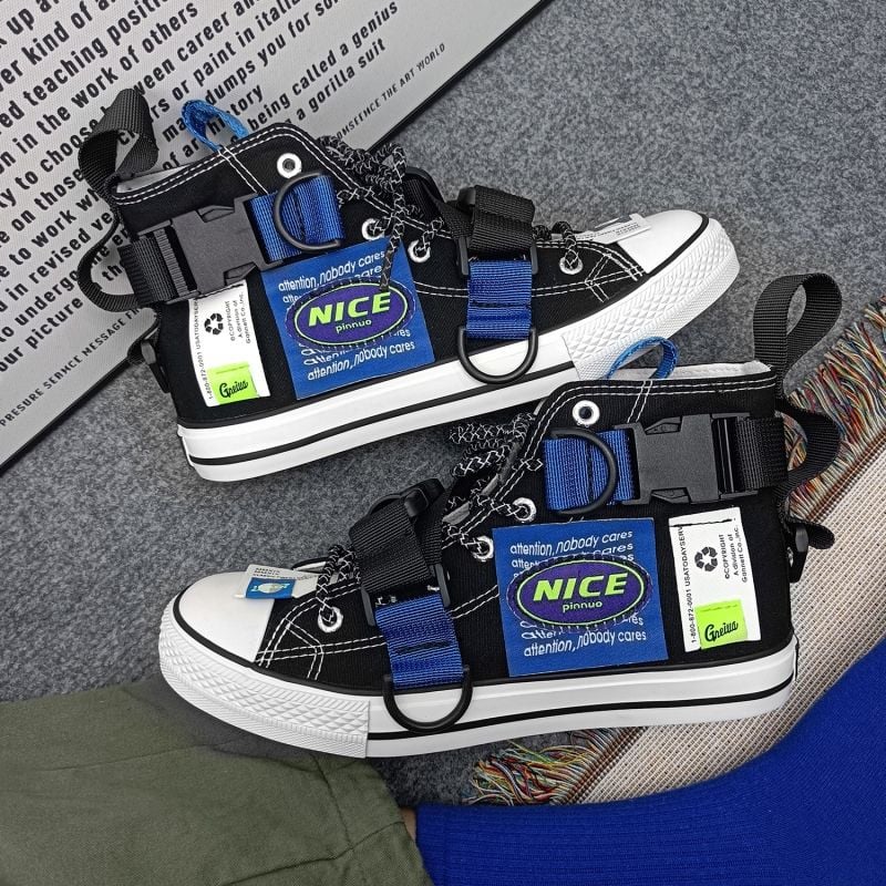 Pantofi de pânză în stil funcțional pentru bărbați, înalți, patchwork, de designer, respirabil, ocazional, încălțăminte pentru femei, cu platformă în aer liber