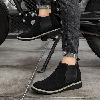 Ежедневни мъжки боти до глезена с добавени обувки Chelsea 2023 Нови черни мотоциклетни ботуши Тренд с ръкави Селски ботуши Мъжки работни обувки