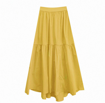 2023 Autunm Fusta Maxi Lungă pentru Femei Vintage culoare bomboană roz galben mov Plus size Fuste de petrecere din bumbac plisat