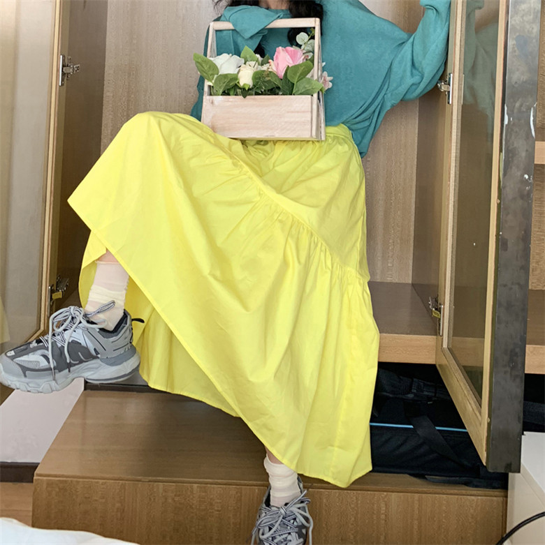 2023 Autunm Fusta Maxi Lungă pentru Femei Vintage culoare bomboană roz galben mov Plus size Fuste de petrecere din bumbac plisat