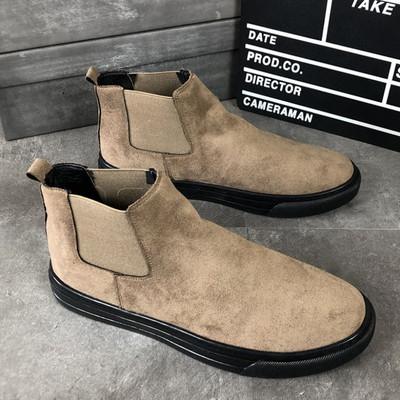 Κορεάτικο στυλ ανδρικές μπότες αναψυχής chelsea παπούτσια αγελάδας σουέτ δερμάτινα παπούτσια που αναπνέουν flats πλατφόρμα καουμπόη μπότες τάση ankle botas hombre