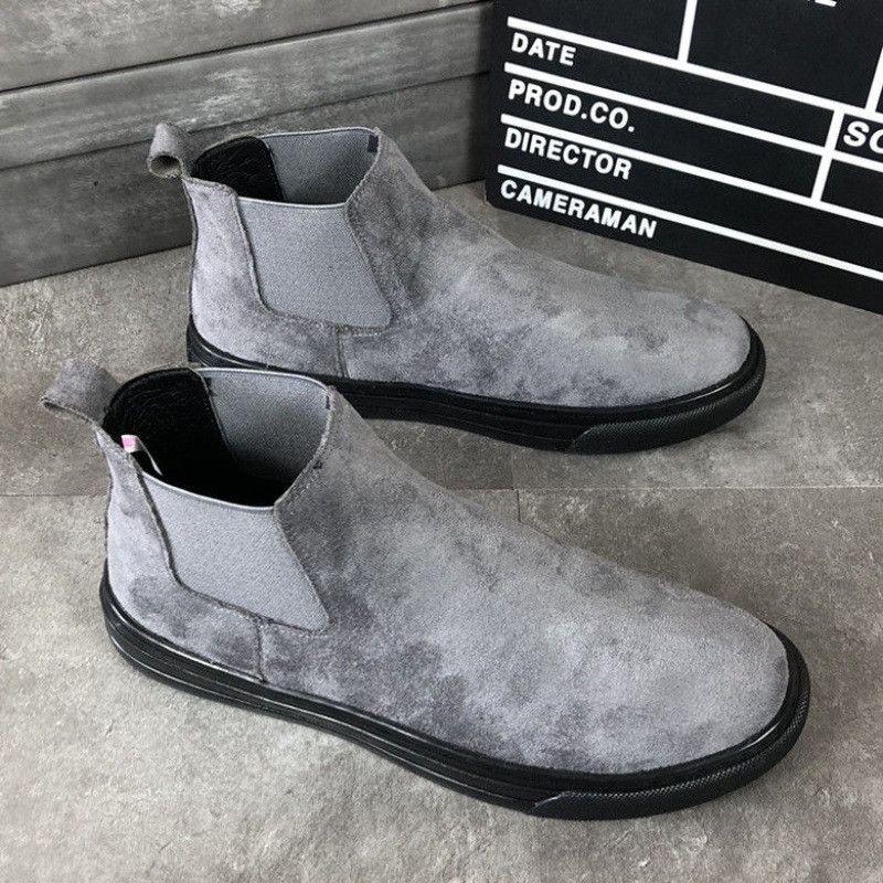 Κορεάτικο στυλ ανδρικές μπότες αναψυχής chelsea παπούτσια αγελάδας σουέτ δερμάτινα παπούτσια που αναπνέουν flats πλατφόρμα καουμπόη μπότες τάση ankle botas hombre