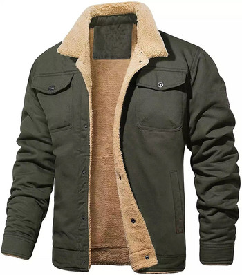 Яке с плисирана яка Палто Зимни памучни якета Мъжки Sherpa Trucker Military Parka Green Tactical Cargo Coats Дрехи Палта