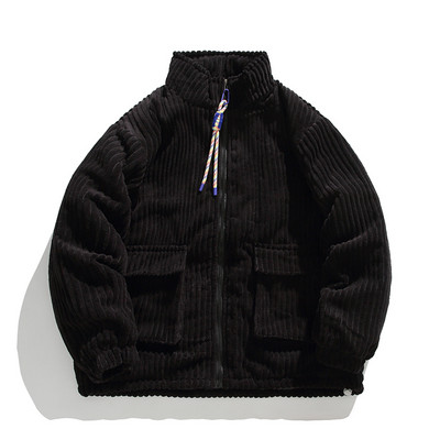 Modne muške zimske jakne i kaputi za 2023. Ležerne široke jakne od samta, jednobojne zimske ovratnike sa samostojećim ovratnikom Ležerne